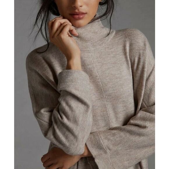 Anthropologie Turtleneck Oversized Sweater Dress Xsmall Cozy Tan NEW - Picture 2 of 5